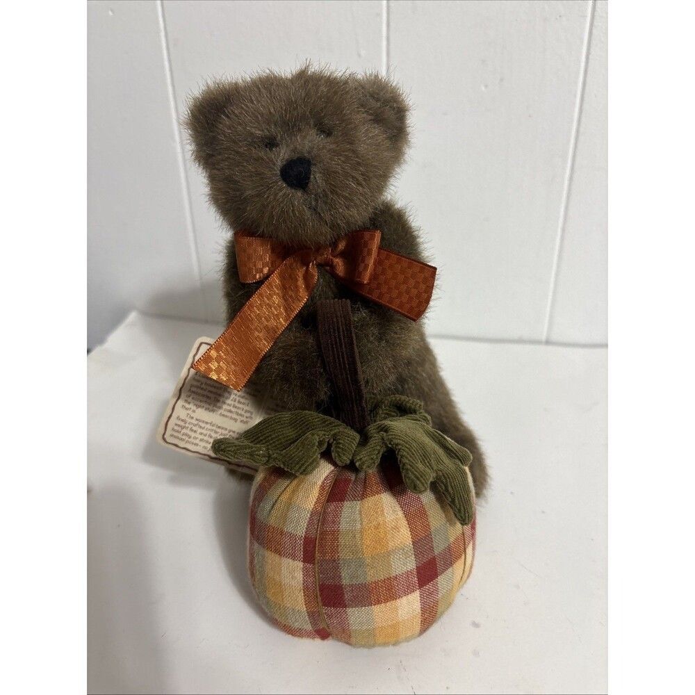 Boyds Bear Holden T Punkinbeary 8in Mocha Plaid Pumpkin Grandpacore NWT
